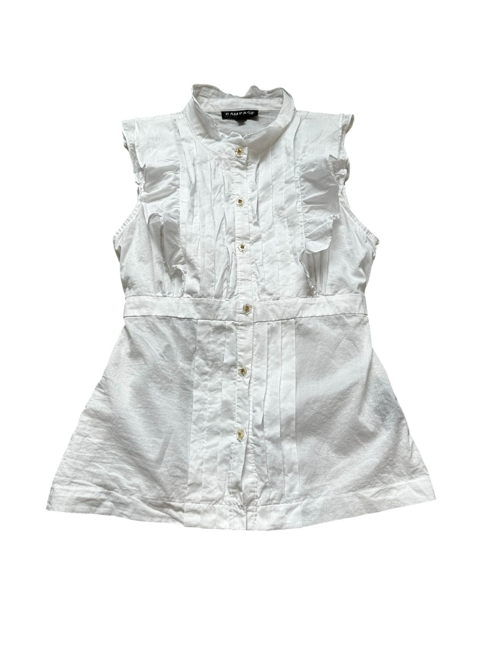 Vintage Rampage White Shirt Ruffles Pleated Front Tie Back Y2K Feminine Cottage